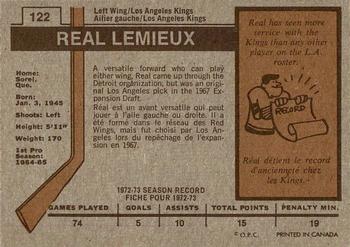 1973-74 O-Pee-Chee #122 Real Lemieux Back