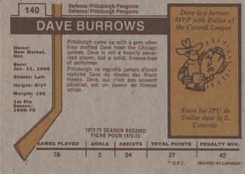 1973-74 O-Pee-Chee #140 Dave Burrows Back