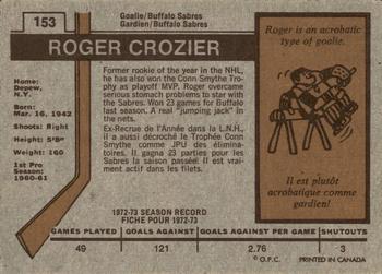 1973-74 O-Pee-Chee #153 Roger Crozier Back