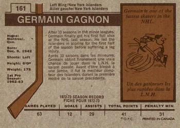 1973-74 O-Pee-Chee #161 Germain Gagnon Back
