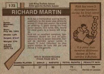 1973-74 O-Pee-Chee #173 Rick Martin Back