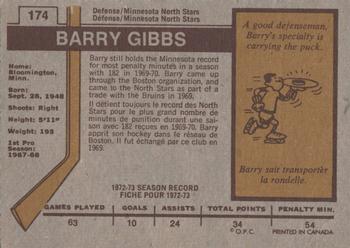 1973-74 O-Pee-Chee #174 Barry Gibbs Back