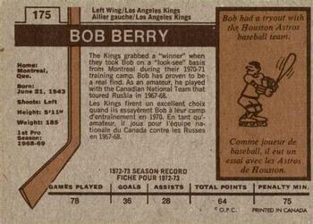 1973-74 O-Pee-Chee #175 Bob Berry Back