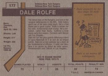 1973-74 O-Pee-Chee #177 Dale Rolfe Back