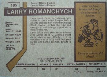 1973-74 O-Pee-Chee #185 Larry Romanchych Back