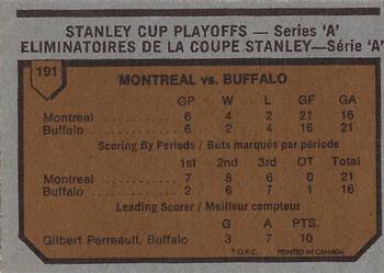 1973-74 O-Pee-Chee #191 1972-73 NHL Quarter-Finals (Series A) Back