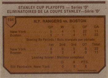 1973-74 O-Pee-Chee #194 1972-73 NHL Quarter-Finals (Series D) Back