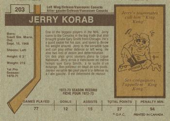 1973-74 O-Pee-Chee #203 Jerry Korab Back