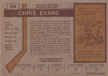 1973-74 O-Pee-Chee #208 Chris Evans Back