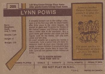 1973-74 O-Pee-Chee #209 Lynn Powis Back