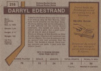 1973-74 O-Pee-Chee #216 Darryl Edestrand Back