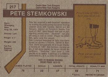 1973-74 O-Pee-Chee #217 Pete Stemkowski Back