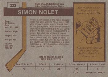 1973-74 O-Pee-Chee #222 Simon Nolet Back