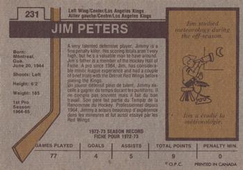 1973-74 O-Pee-Chee #231 Jimmy Peters Back