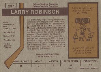 1973-74 O-Pee-Chee #237 Larry Robinson Back