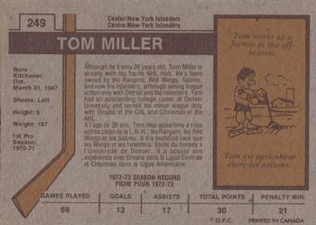 1973-74 O-Pee-Chee #249 Tom Miller Back
