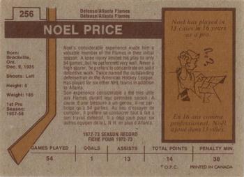 1973-74 O-Pee-Chee #256 Noel Price Back