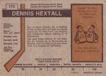 1973-74 O-Pee-Chee #115 Dennis Hextall Back