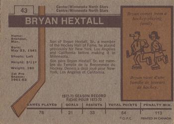 1973-74 O-Pee-Chee #43 Bryan Hextall Back