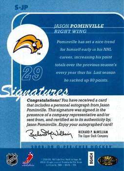 2008-09 O-Pee-Chee - Signatures #S-JP Jason Pominville  Back