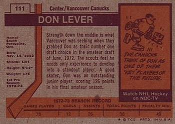 1973-74 Topps #111 Don Lever Back