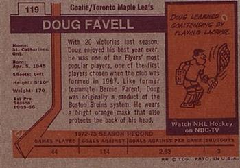 1973-74 Topps #119 Doug Favell Back