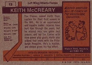 1973-74 Topps #13 Keith McCreary Back