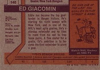 1973-74 Topps #140 Ed Giacomin Back
