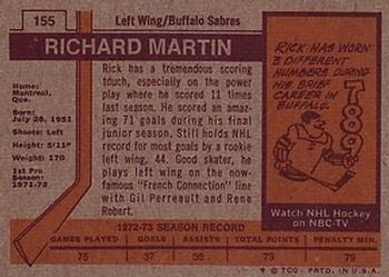 1973-74 Topps #155 Richard Martin Back