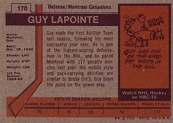 1973-74 Topps #170 Guy Lapointe Back