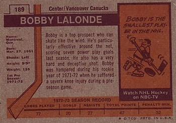 1973-74 Topps #189 Bobby Lalonde Back