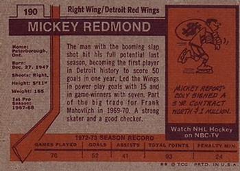 1973-74 Topps #190 Mickey Redmond Back