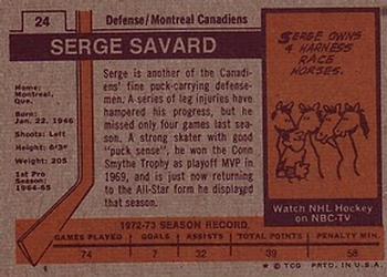 1973-74 Topps #24 Serge Savard Back