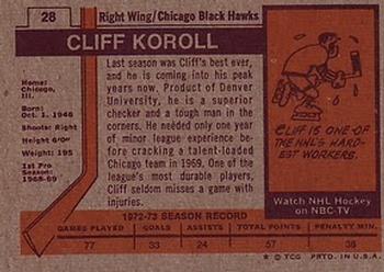 1973-74 Topps #28 Cliff Koroll Back