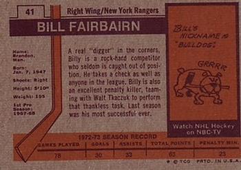 1973-74 Topps #41 Bill Fairbairn Back