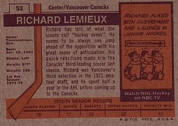1973-74 Topps #53 Richard Lemieux Back