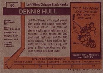 1973-74 Topps #60 Dennis Hull Back