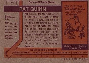 1973-74 Topps #61 Pat Quinn Back