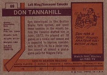 1973-74 Topps #69 Don Tannahill Back
