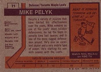 1973-74 Topps #71 Mike Pelyk Back