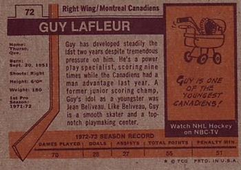 1973-74 Topps #72 Guy Lafleur Back