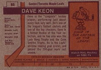 1973-74 Topps #85 Dave Keon Back