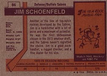 1973-74 Topps #86 Jim Schoenfeld Back
