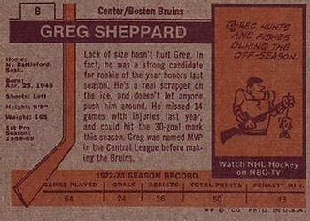 1973-74 Topps #8 Gregg Sheppard Back