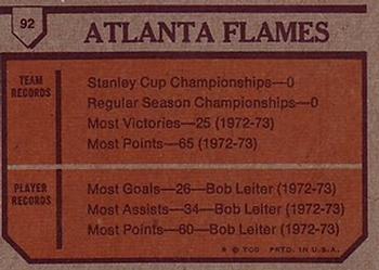 1973-74 Topps #92 Atlanta Flames Team Back