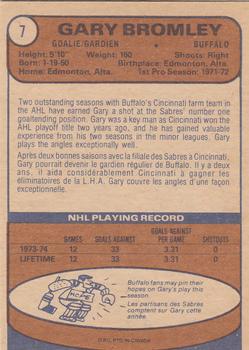 1974-75 O-Pee-Chee #7 Gary Bromley Back