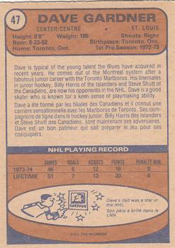 1974-75 O-Pee-Chee #47 Dave Gardner Back