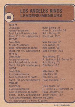 1974-75 O-Pee-Chee #98 Los Angeles Kings Back