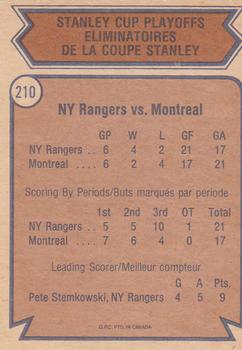 1974-75 O-Pee-Chee #210 Quarter-Finals (Rangers vs. Canadiens) Back