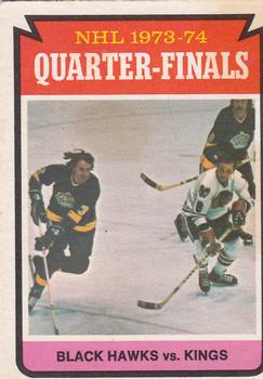 1974-75 O-Pee-Chee #212 Quarter-Finals (Blackhawks vs. Kings) Front